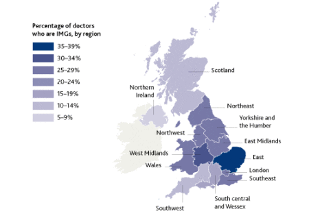 Количество медицинского персонала с высшим образованием по регионам Великобритании 
