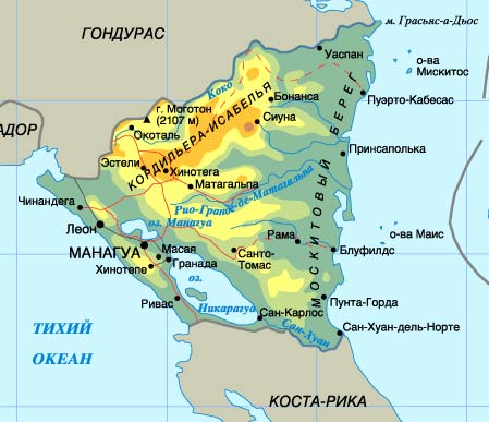 карта Никарагуа