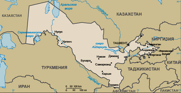 карта узбекистана