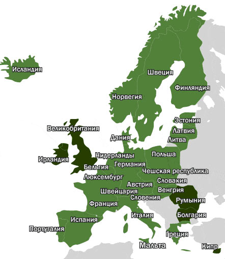 карта шенгенской зоны