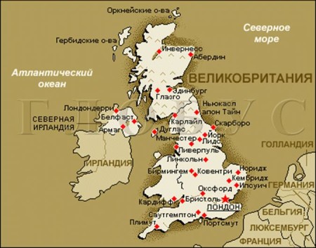 Великобритания на карте 
