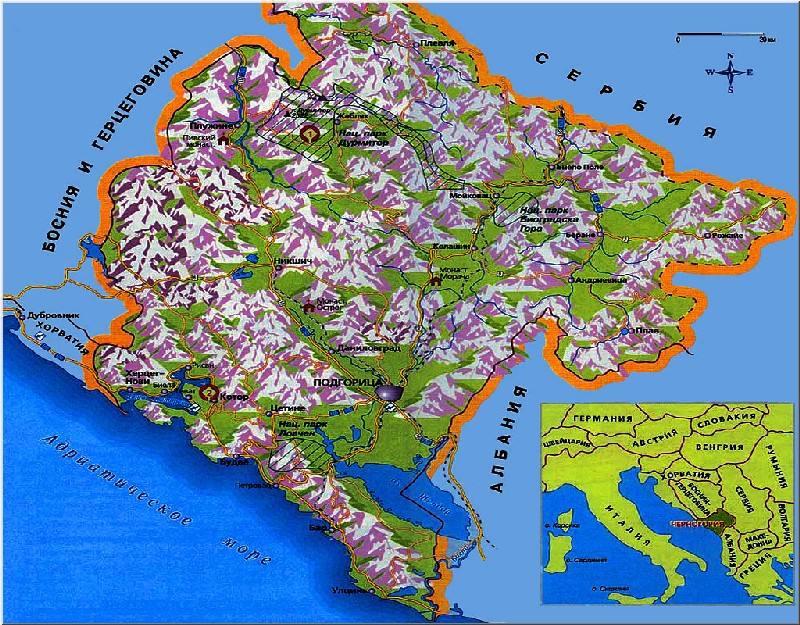 карта Черногории