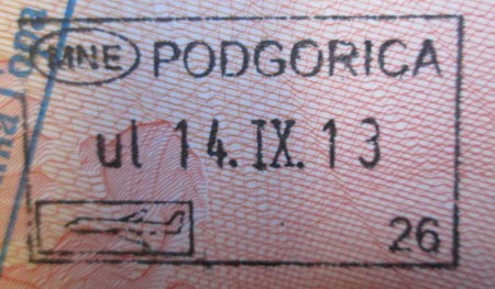 Штамп о пересечении границы Черногории