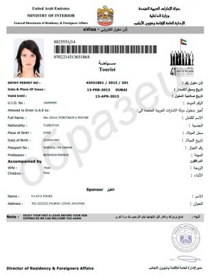 электронная виза в ОАЭ
