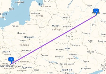  Расстояние между Москвой и Австрией