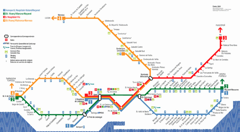 Карта поездов в Барселоне