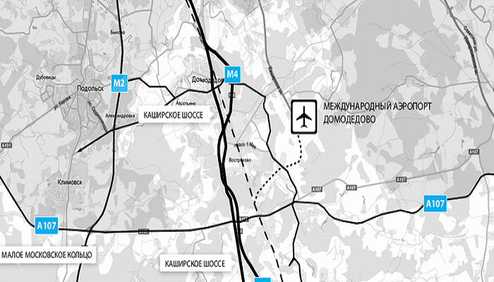 Аэропорт Домодедово на карте