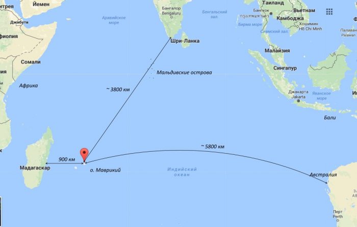 Маврикий на карте