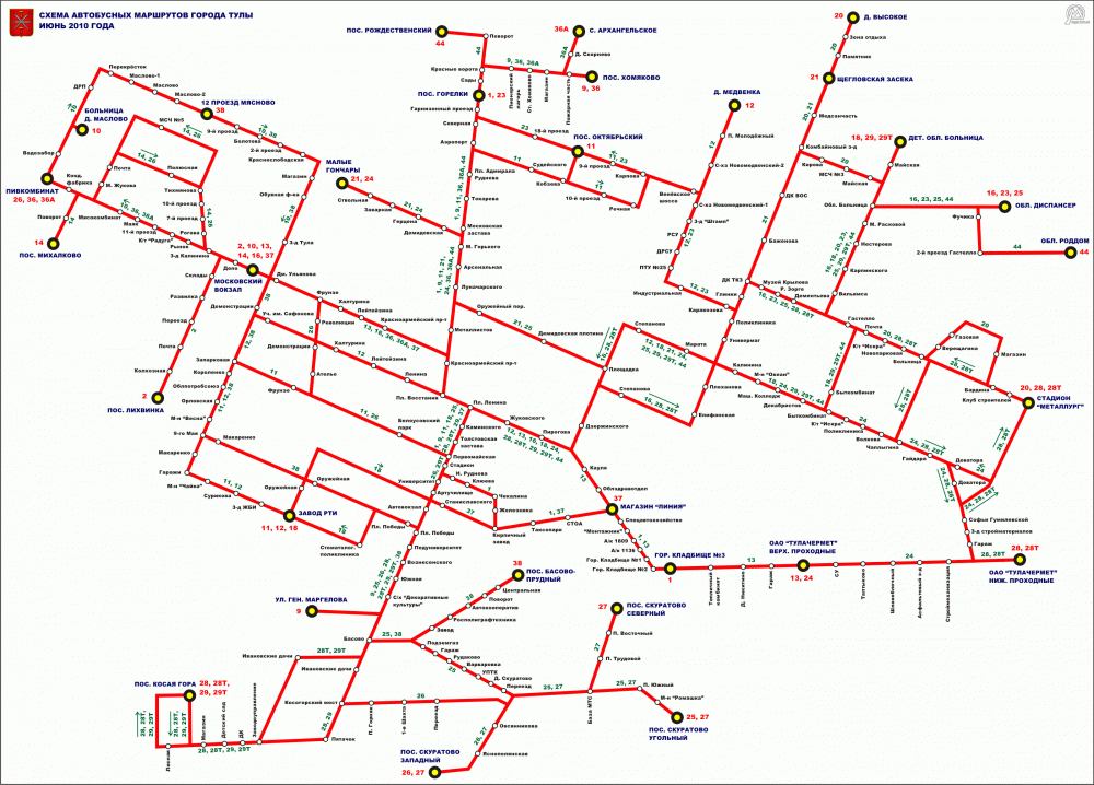 Схема маршрутов автобусов в Туле