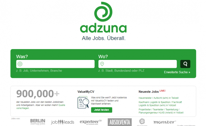 Сайт "adzuna"