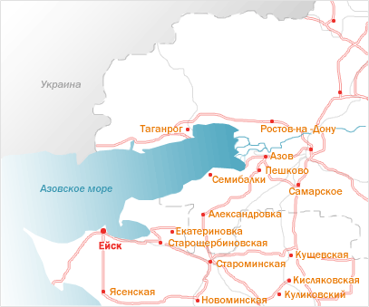 Расположение городов на карте области