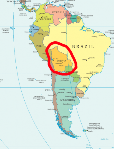 Боливия на карте Южной Америки 