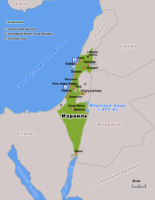 Расположение Израиля на карте