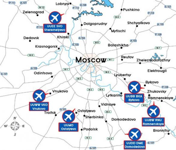 Аэропорты Москвы на карте