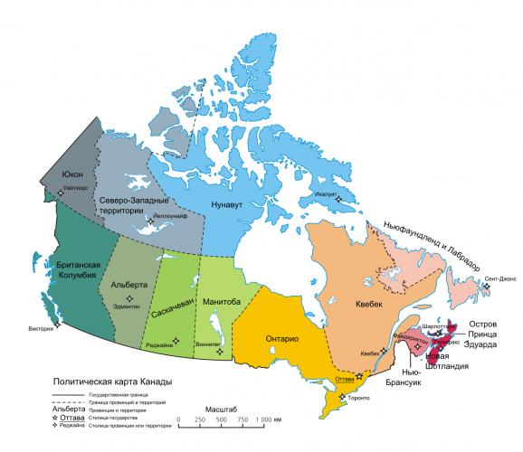 Карта провинций и территорий Канады