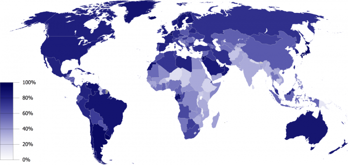 Карта мира, урбанизация населения