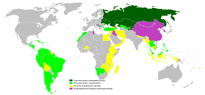 Карта безвизовых стран для россиян