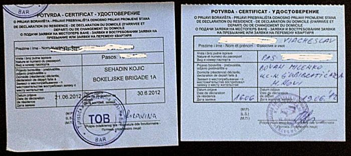 Регистрация в Черногории
