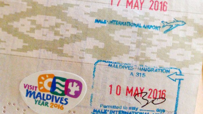 Штампы в паспорте о получении бесплатной визы на Мальдивы