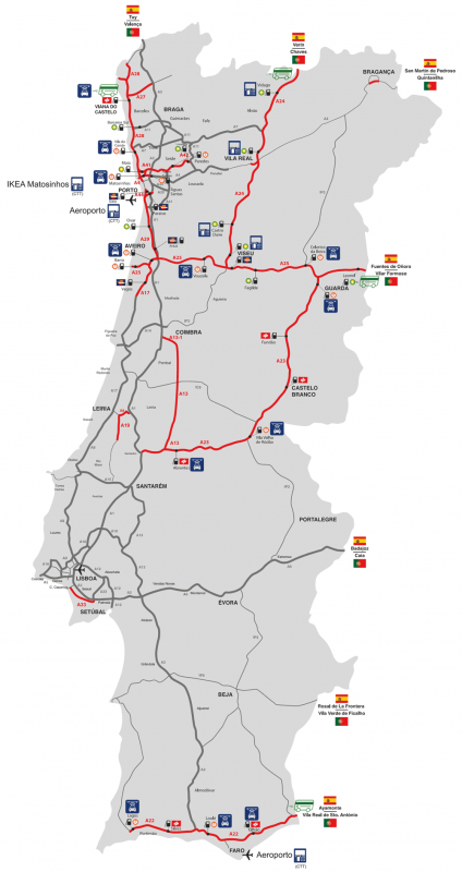 Карта платных автодорог Португалии