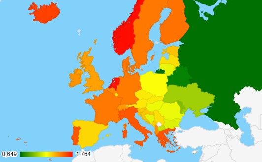 Цены на бензин 95 в Европе