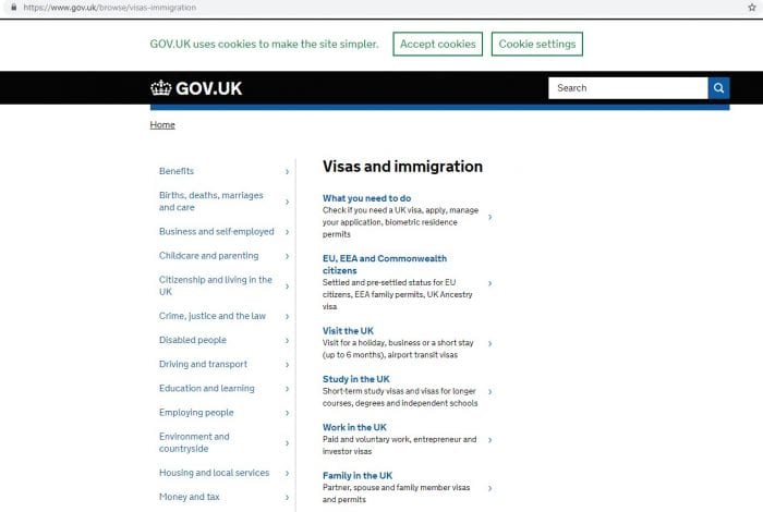 Скриншот страницы сайта gov.uk