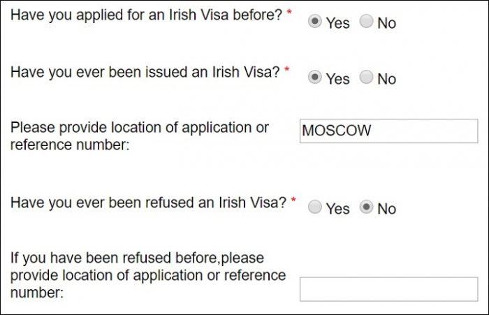 заполнение анкеты на визу Ирландии. Шаг 7