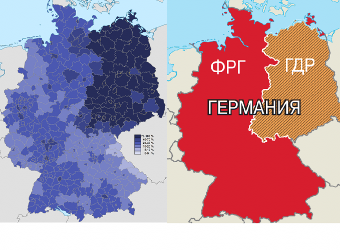 Процент атеистов на карте Германии