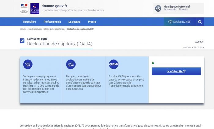 Скриншот сайта douane.gouv.fr